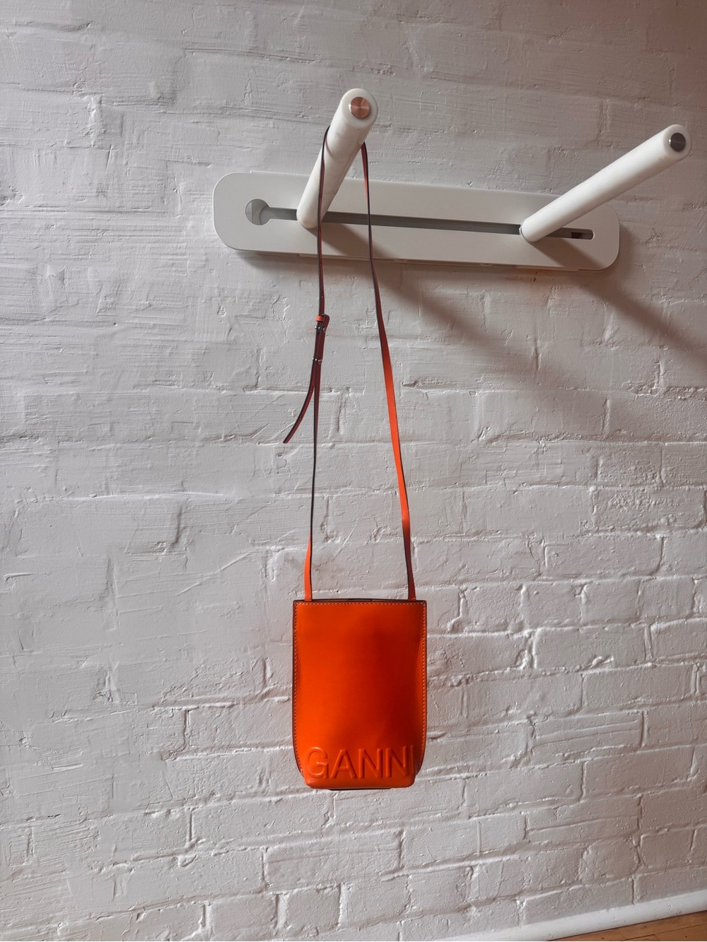 Ganni Bright Orange Leather Phone Pouch Crossbody